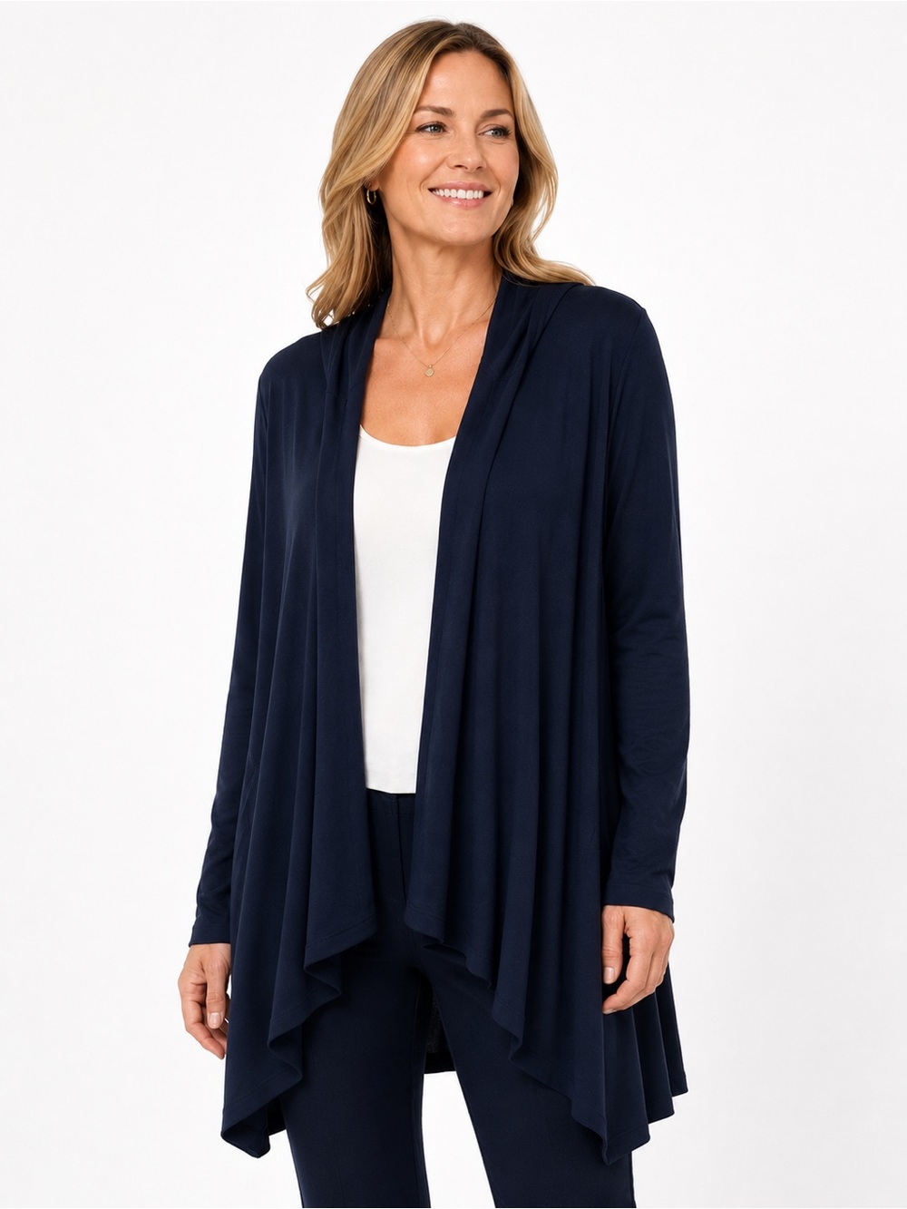 Chico’s Size 4 Soft Navy Blue Open-Front Cardigan Jacket Hooded Chicos Size XXL